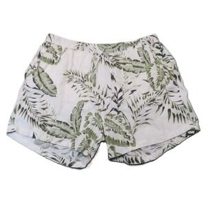 C&C California Linen Shorts 2X White Green Leaf Print Drawstring Tropical Beachy